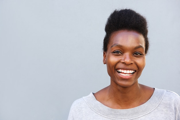 Beautiful mixed race woman with short hair 