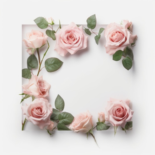 Beautiful mock up a light pink rose border with clear white background Generative AI image weber