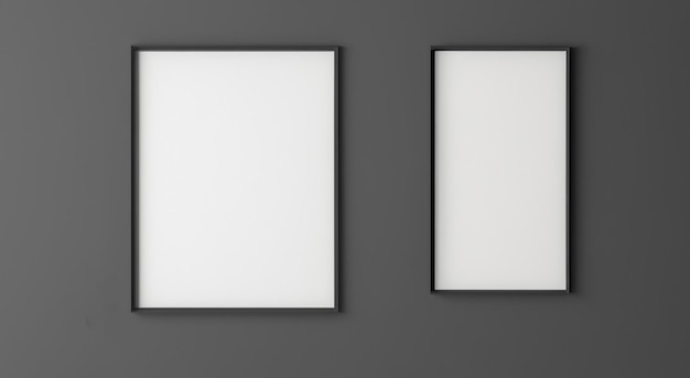 Beautiful mockup of 2 paintings with white altarpieces on a gray background hanging on the wall