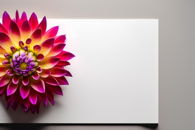 Beautiful mockup of charming dahlia flower on white paper