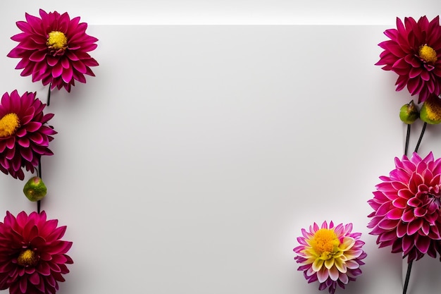 Красивый макет очаровательного цветка георгина на белой бумаге