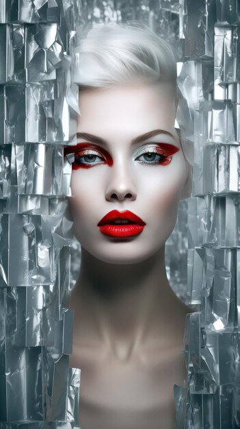 A beautiful model makup with glass decoration and reflection