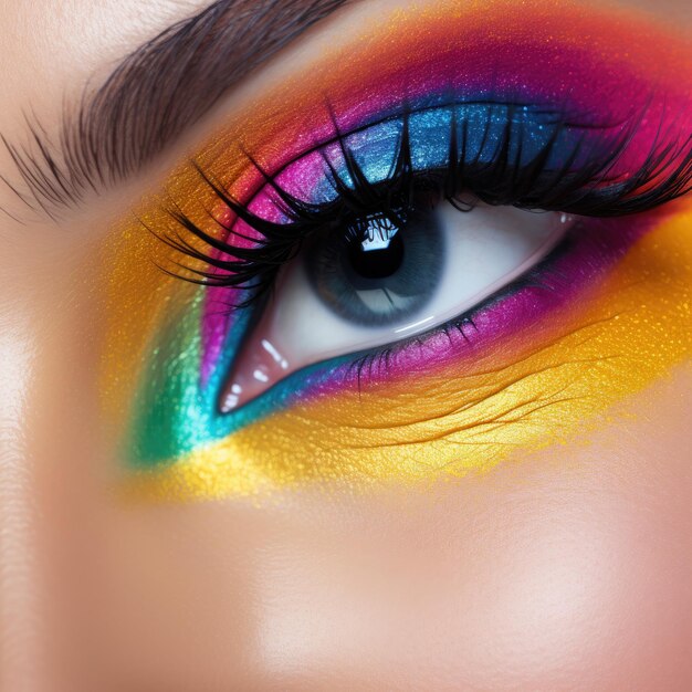 Photo beautiful model with amazing colourful eye make up