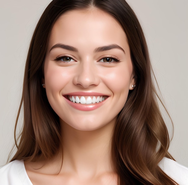 Photo beautiful model with white teeth posing for dental ad
