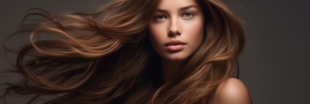 Фото Красивая модельная женщина с длинной прической уход и косметика для волос