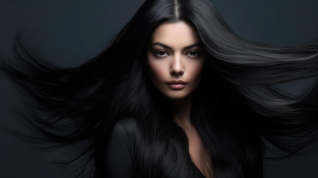 Фото Красивая модельная женщина с длинной прической уход и косметика для волос
