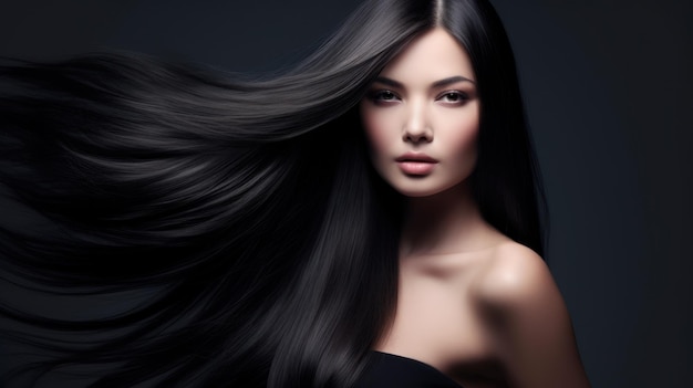 Beautiful model woman with long hairstyle care and beauty hair products