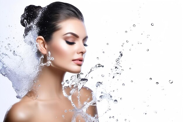 Photo beautiful model woman with splashes of water