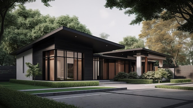 Beautiful modern architecture bungalow with garden Luxury house Generative AI