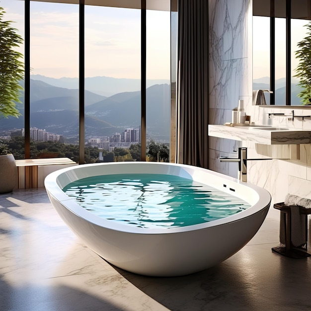 beautiful modern bathroom with big bathtub beautiful modern interior in a modern apartment