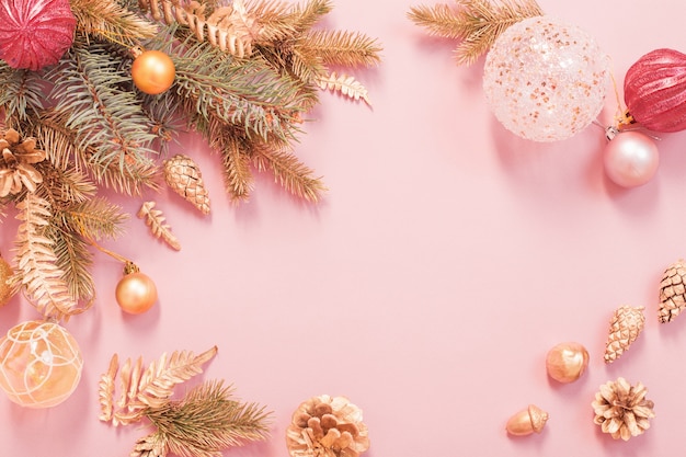 Beautiful modern Christmas background in gold and pink colors