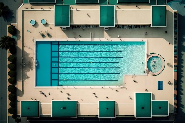 A beautiful modern city or hotel swimming pool view from the drone