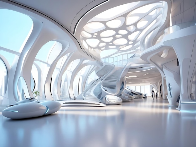 Beautiful modern futuristic building interior architecture 3d rendering Generative ai