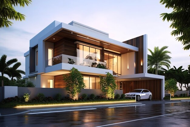 Beautiful modern house exterior with carport modern residential district and minimalist building