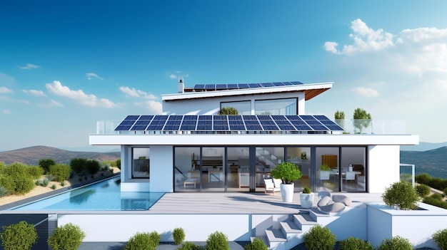 태양광 패널이 있는 아름다운 현대적인 집