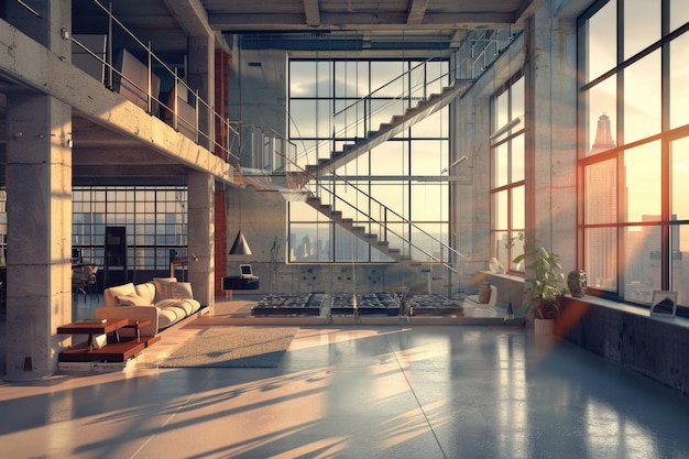 Beautiful modern loft staircase view