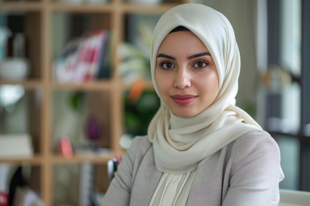 beautiful modern Muslim businesswoman portrait in office