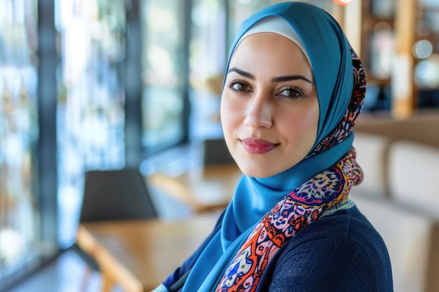 beautiful modern Muslim businesswoman portrait in office