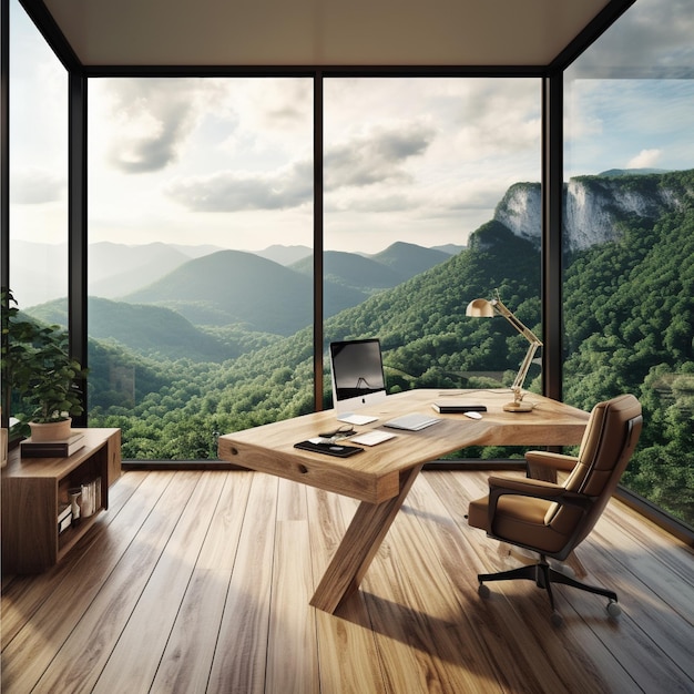 Beautiful Modern Office Room Interior Windows View