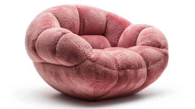 Beautiful modern soft volumetric armchair with rounded shapes in curly pink color isolated on white