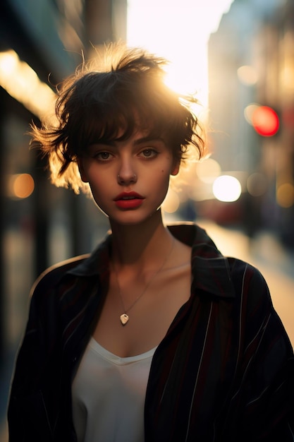 beautiful modern young woman with short hair