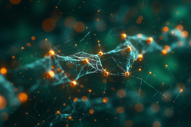 beautiful molecule with dots green molecule background generated by ai