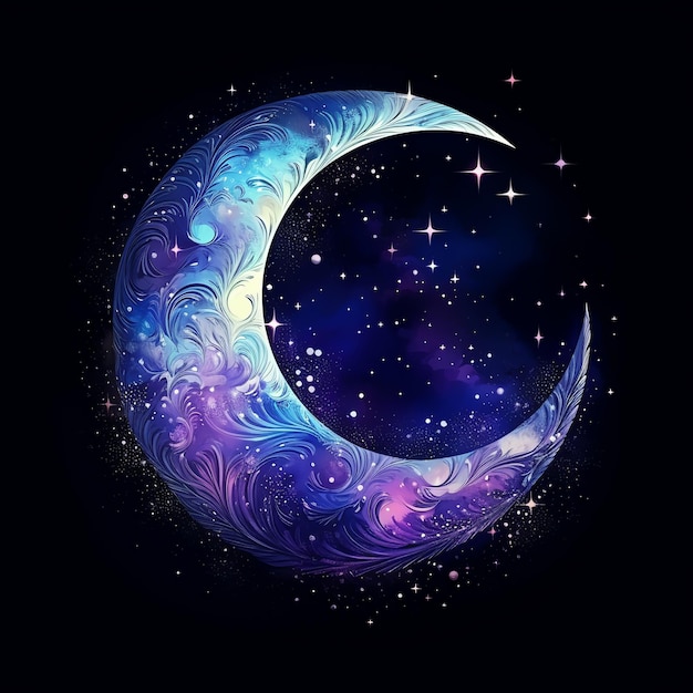 Photo beautiful moon fantasy watercolor fairytale clipart illustration