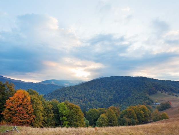 美しい朝の秋の山（カルパティア山脈、ウクライナ）