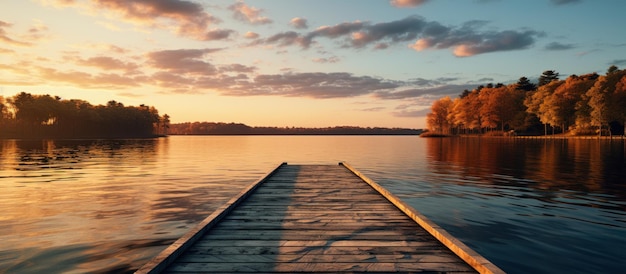 Photo beautiful morning by the lake in a fog of wooden