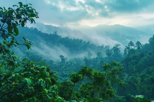 태국 의 울창 한 열대 우림 산 에서 아름다운 아침 자연 야외 휴가 낙원