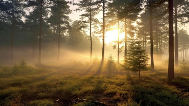 Beautiful morning with mist of forest