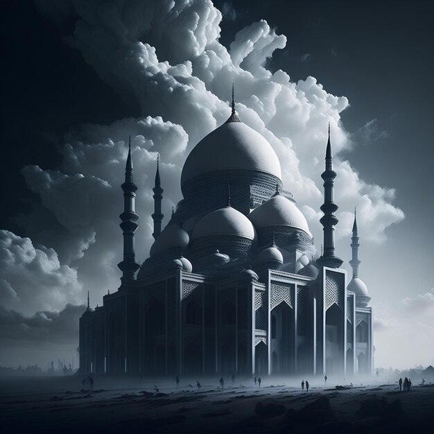 Beautiful Mosque background Islamic Mosque with clouds Background Generative AI