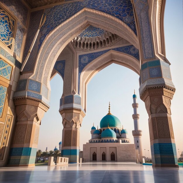 A beautiful mosque in blue and white colors