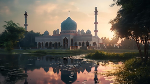 A beautiful mosque in the evening