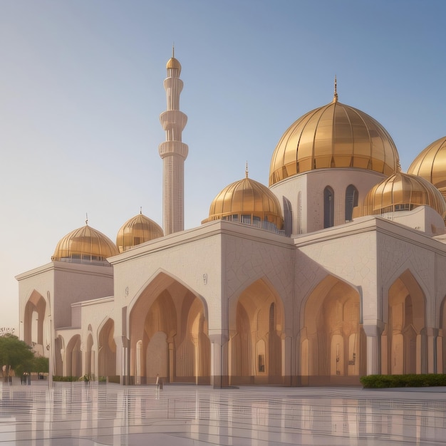 Beautiful Mosque exterior view Ramadan and Eid al Adha concept Islamic Background