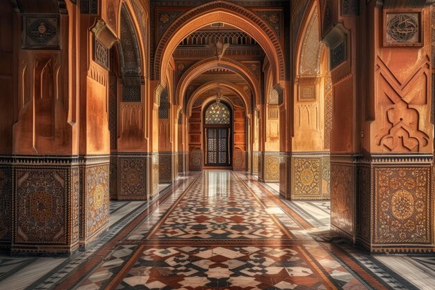 Photo beautiful mosque hallway in islamic style