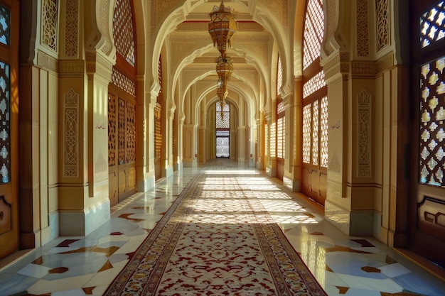 Beautiful mosque hallway in Islamic style