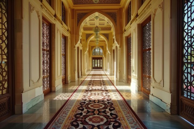 Photo beautiful mosque hallway in islamic style