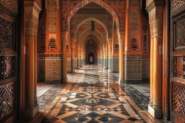 Beautiful mosque hallway in Islamic style