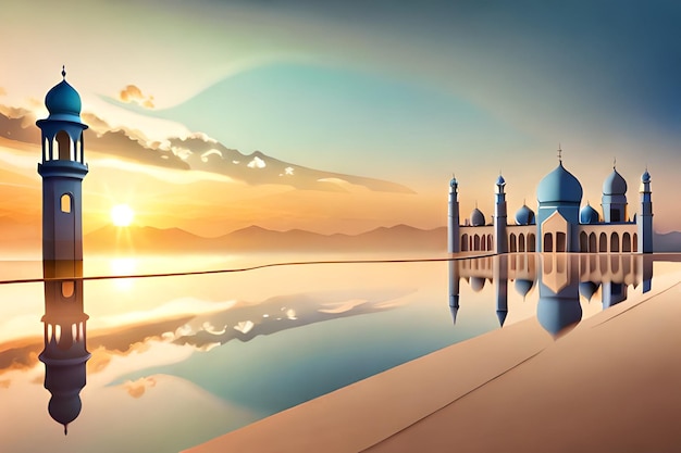 아름 다운 모스크 그림 이슬람 개념