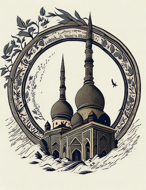 写真 美しいモスクのイラストと写真のフレーム
