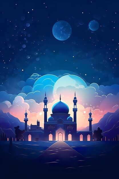 Premium AI Image | Beautiful mosque illustration with night sky