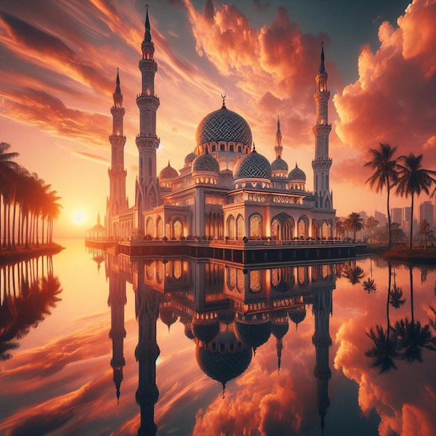 Beautiful mosque photos sunset sunny landscape creative ai