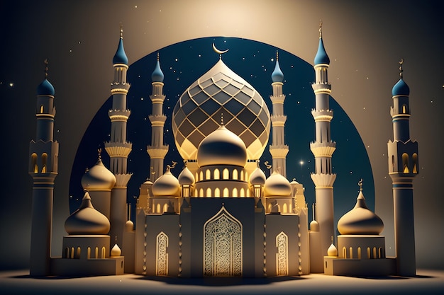 Красивая мечеть рамадан фон 3d рендеринг генеративный ай