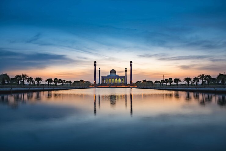 Photo beautiful mosque in sunset