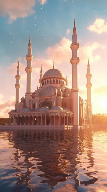 a beautiful mosque in the sunset