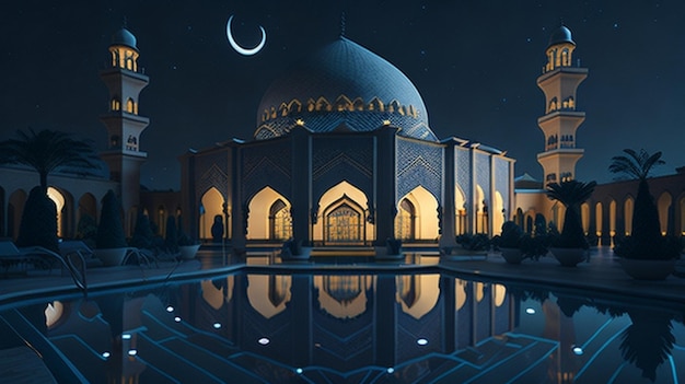 A beautiful mosque with night background