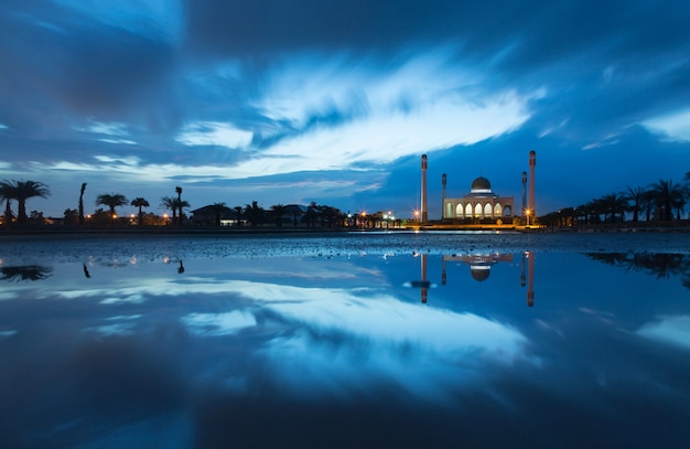 Beautiful mosque with reflection with sunset