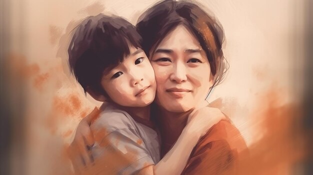 A beautiful mother and children illustration