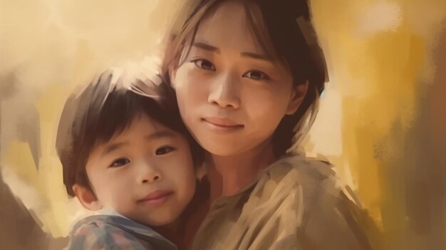 A beautiful mother and children illustration